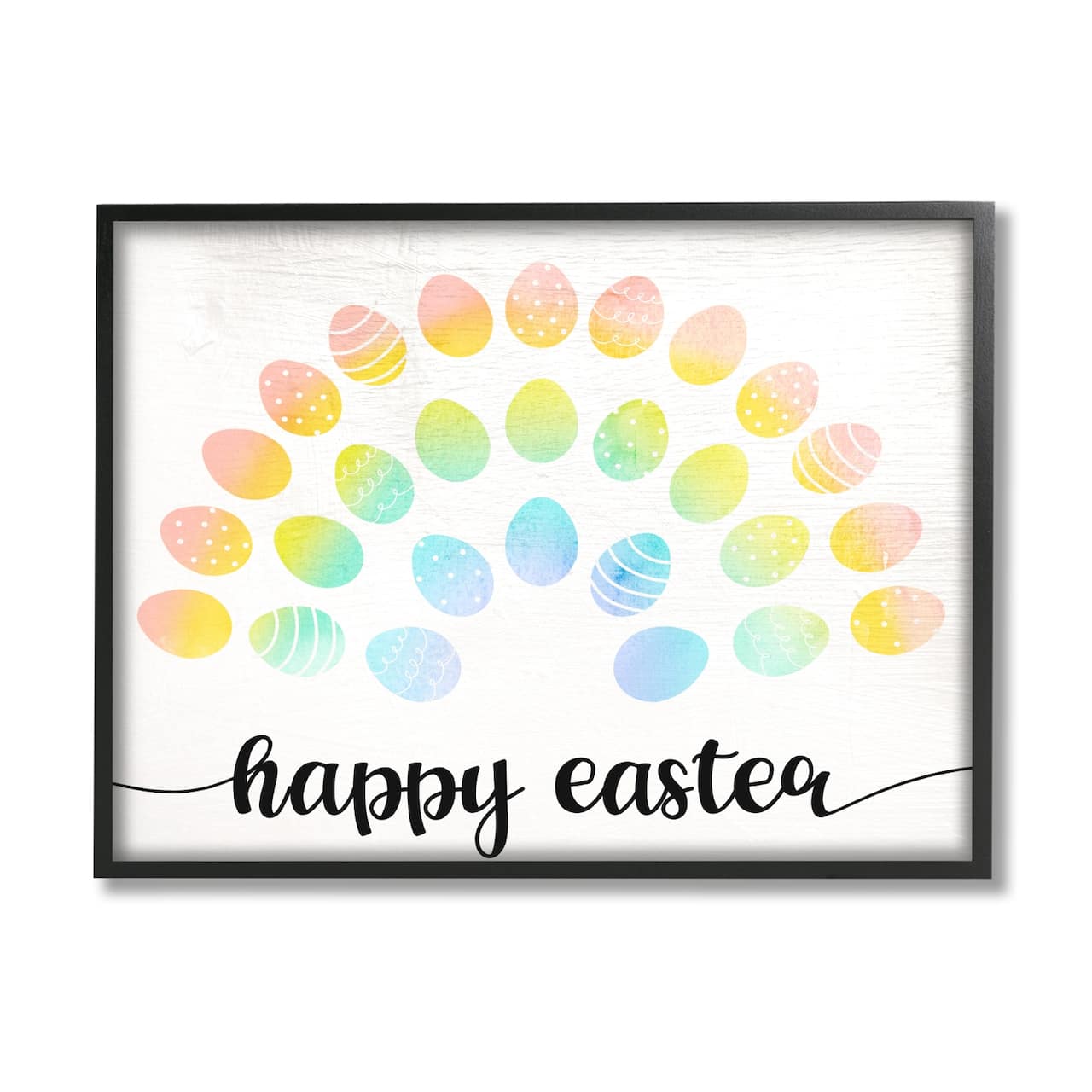Stupell Industries Happy Easter Phrase Patterned Egg Rainbow Framed Giclee Art